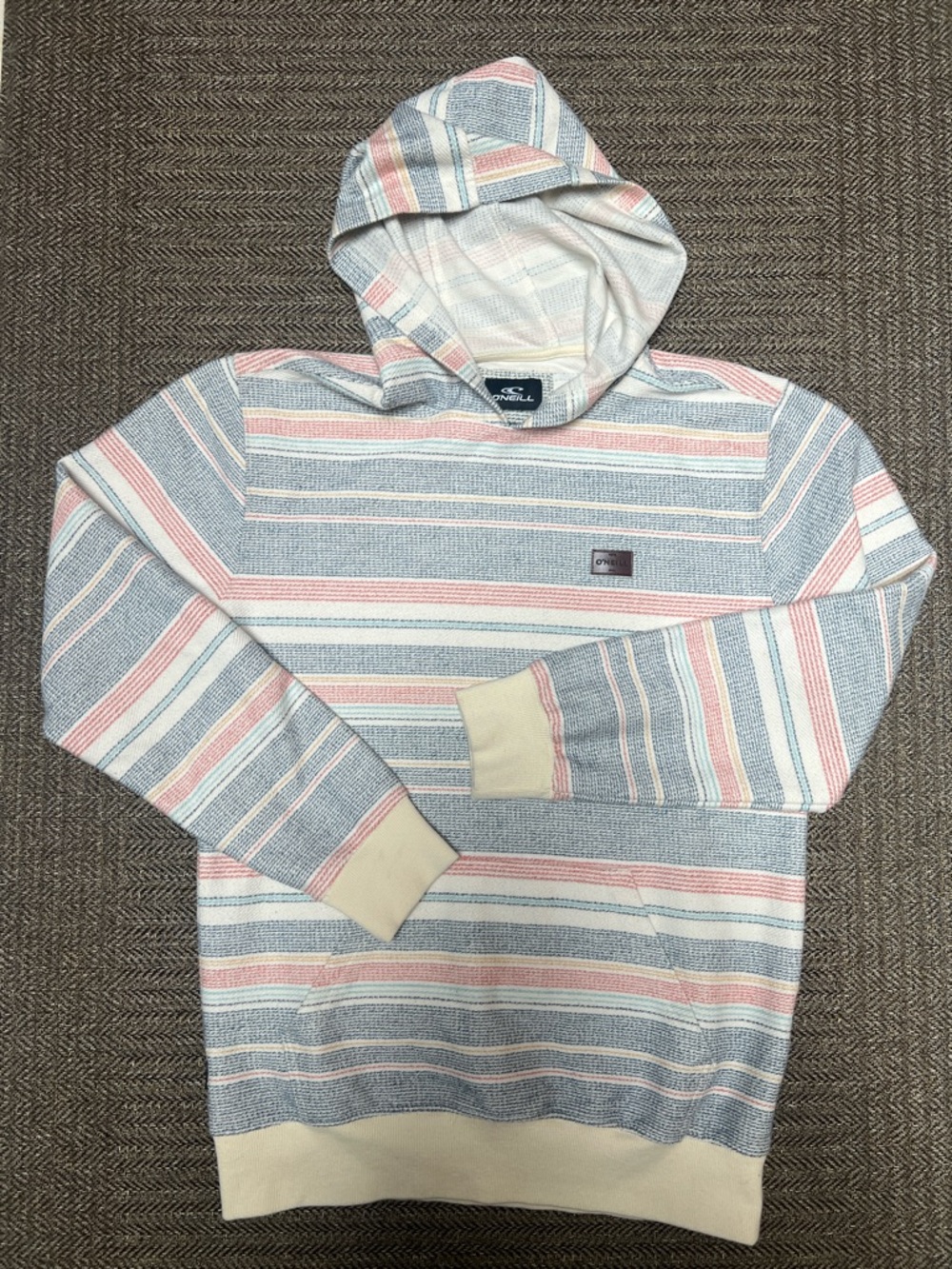 O'Neill Hooded Striped Pullover - Light Blue & Cream